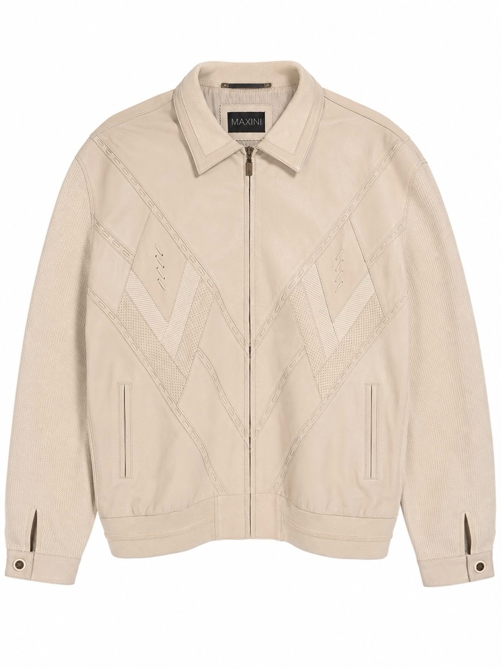Vintage Maxini Men’s Cream Mixed Media Leather Bomber Jacket